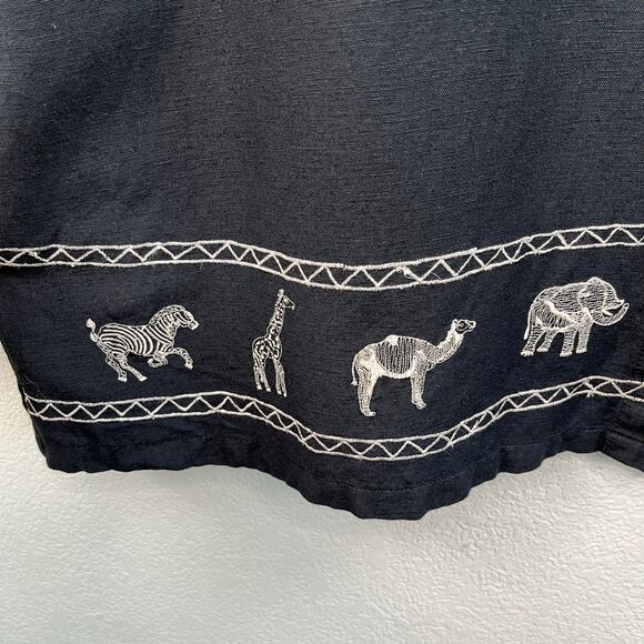 Vintage Lemon Grass Black Safari Linen Button Down Sleeveless Midi Dress Medium - Picture 9 of 15